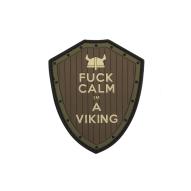 Fuck Calm Viking Patch, brown/green 3D